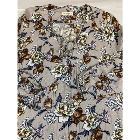 Natural Life Maxi Dress Floral Print Beige Brown Yellow Long Sleeve XL - Picture 4 of 10